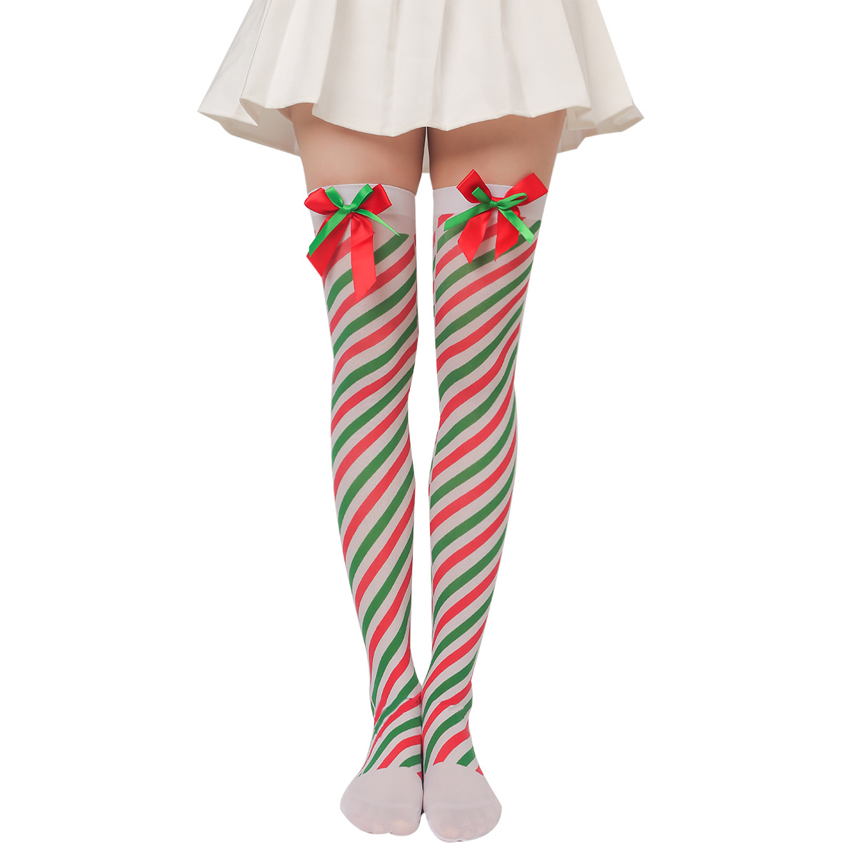 Striped Christmas Stockings Colorful Over Knee Christmas High Socks